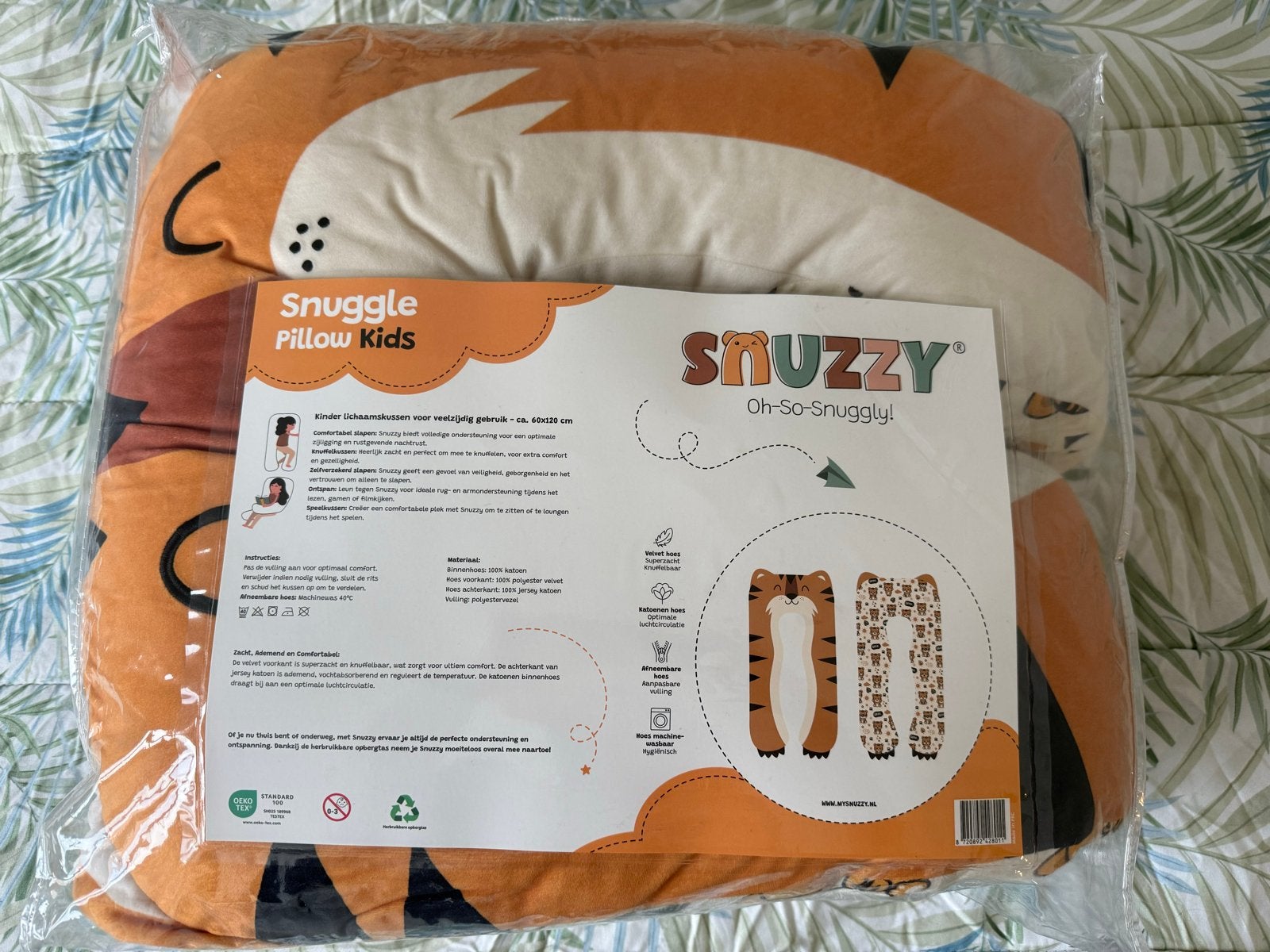 SNUZZY Knuffel Tijger - Zijslaapkussen - Body Pillow 120x60, Huis en Inrichting, Eenpersoons, Oranje, Ophalen of Verzenden, Zo goed als nieuw