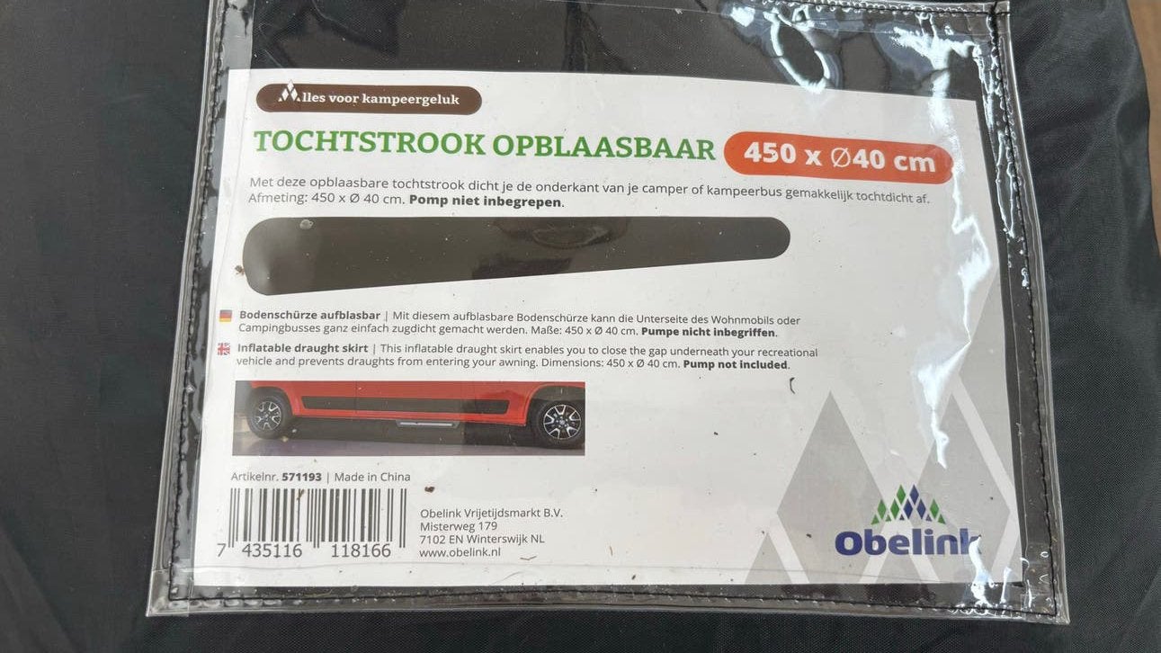 Opblaasbare Tochtstrook 450x40 cm - Camper/Kampeerbus, Caravans en Kamperen, Ophalen, Zo goed als nieuw