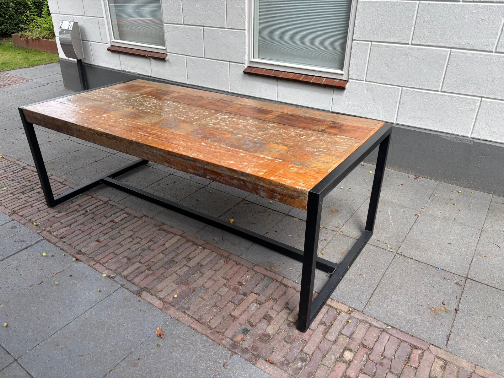 Stoere industriële teak eettafel 100x220 met stalen poten, Huis en Inrichting, Tafels | Eettafels, Ophalen, Teakhout, 200 cm of meer