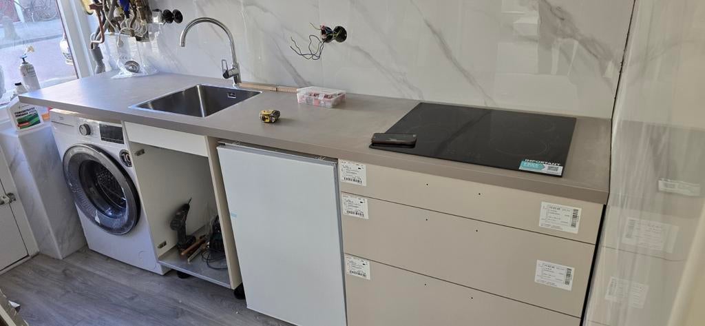 Nieuw keukenblad kleur kasjmier met RVS spoelbak, Ophalen of Verzenden, Nieuw, Enkelwandige keuken