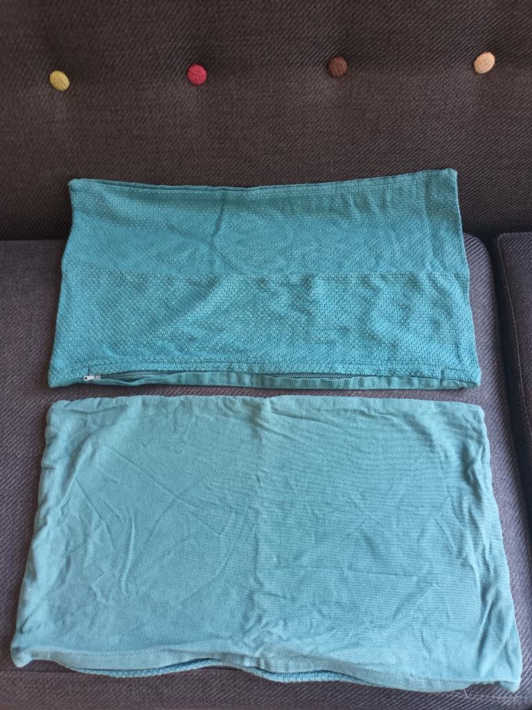 Kussenhoezen blauw met structuur 2x turquoise 2x donkerblauw, Ophalen, Zo goed als nieuw, Blauw, Rechthoekig