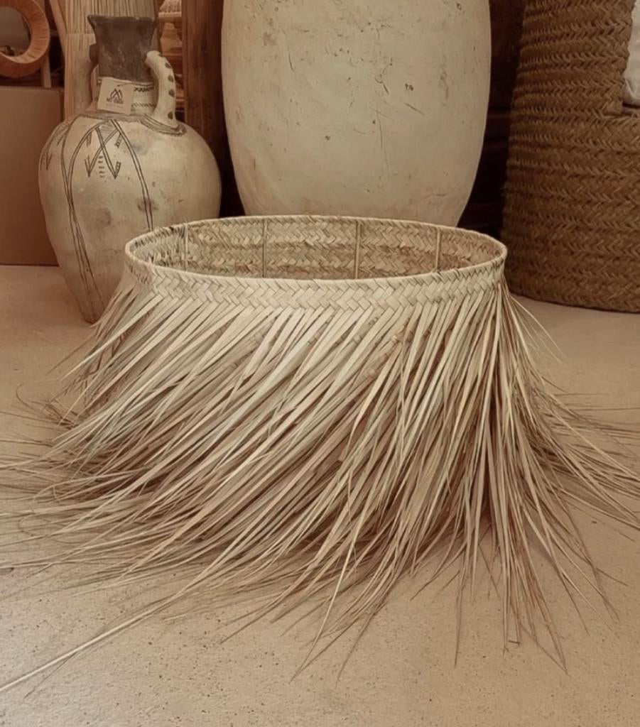 Lampenkap palm blad xl, Ophalen, Zo goed als nieuw, Rond, Riet