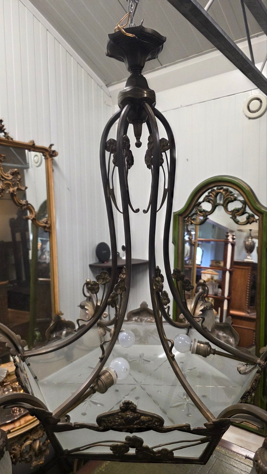 bronzen art Deco hanglamp, Antiek en Kunst, Ophalen