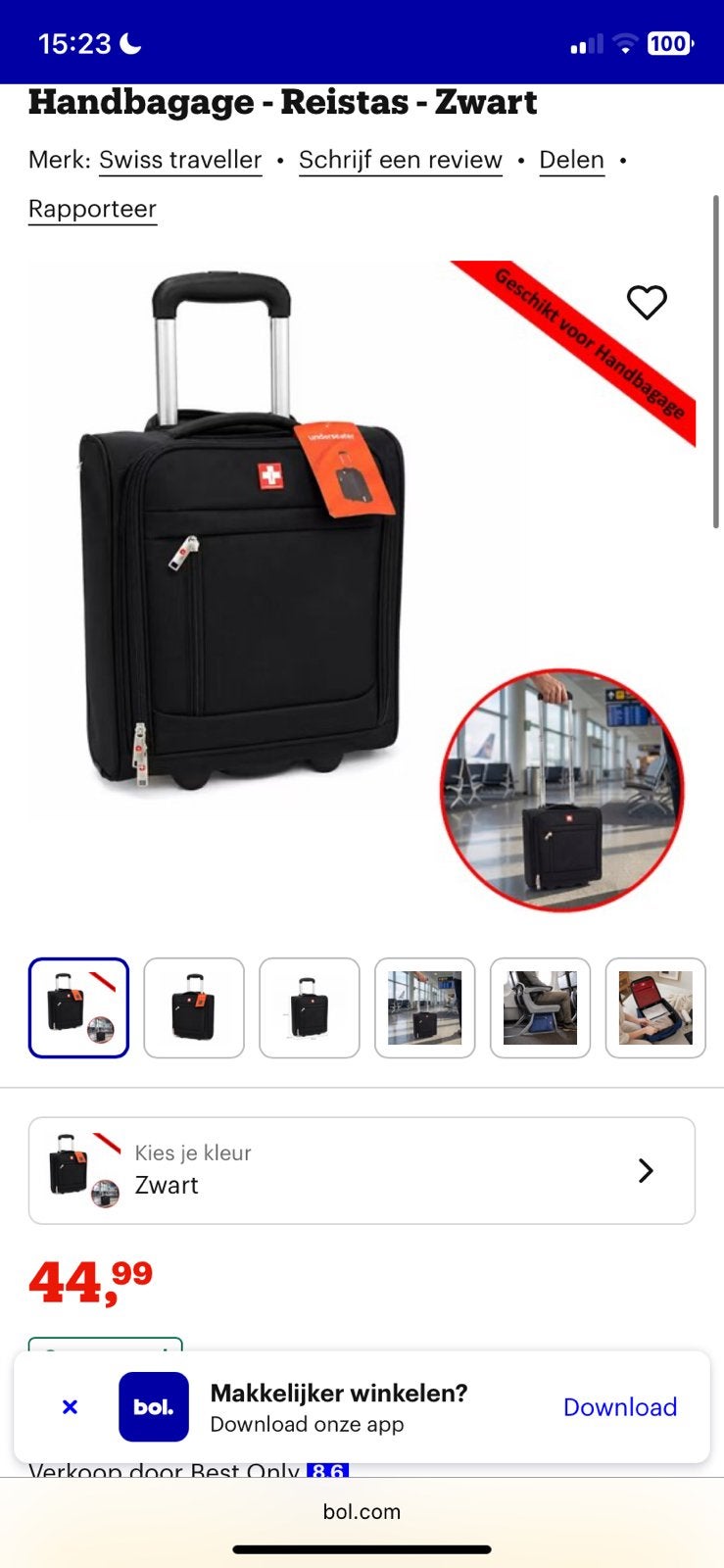 Nieuwe zwarte handbagage koffer met wieltjes, Sieraden, Tassen en Uiterlijk, Koffers, Ophalen, 50 tot 60 cm, Hard kunststof, Nieuw