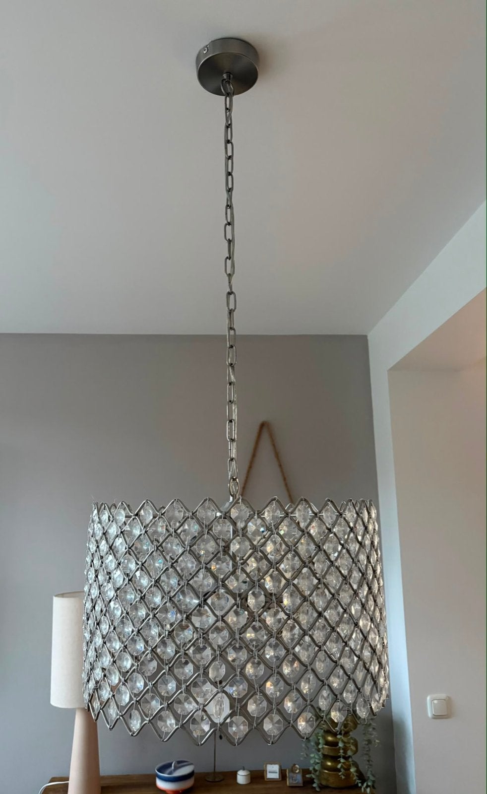 Handgemaakte Kristallen Hanglamp - 29x45 cm, Huis en Inrichting, Ophalen, Zo goed als nieuw, Glas, E27 (groot)