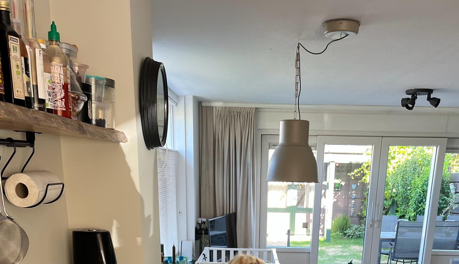 Industriële hanglamp Ikea Hektar - beige metaal, Ophalen, Gebruikt, Metaal, 50 tot 75 cm