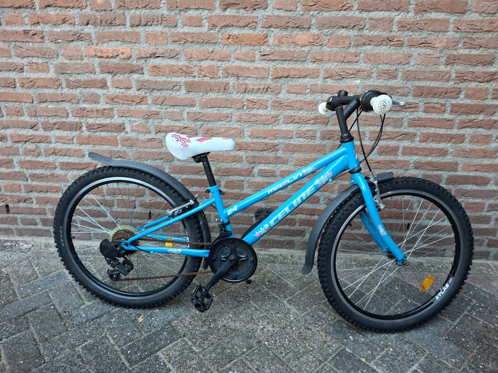 Meisjesfiets mountainbike 24 inch - Blauw met roze details, Fietsen en Brommers, Ophalen, 20 inch of meer, Gebruikt, Velgrem