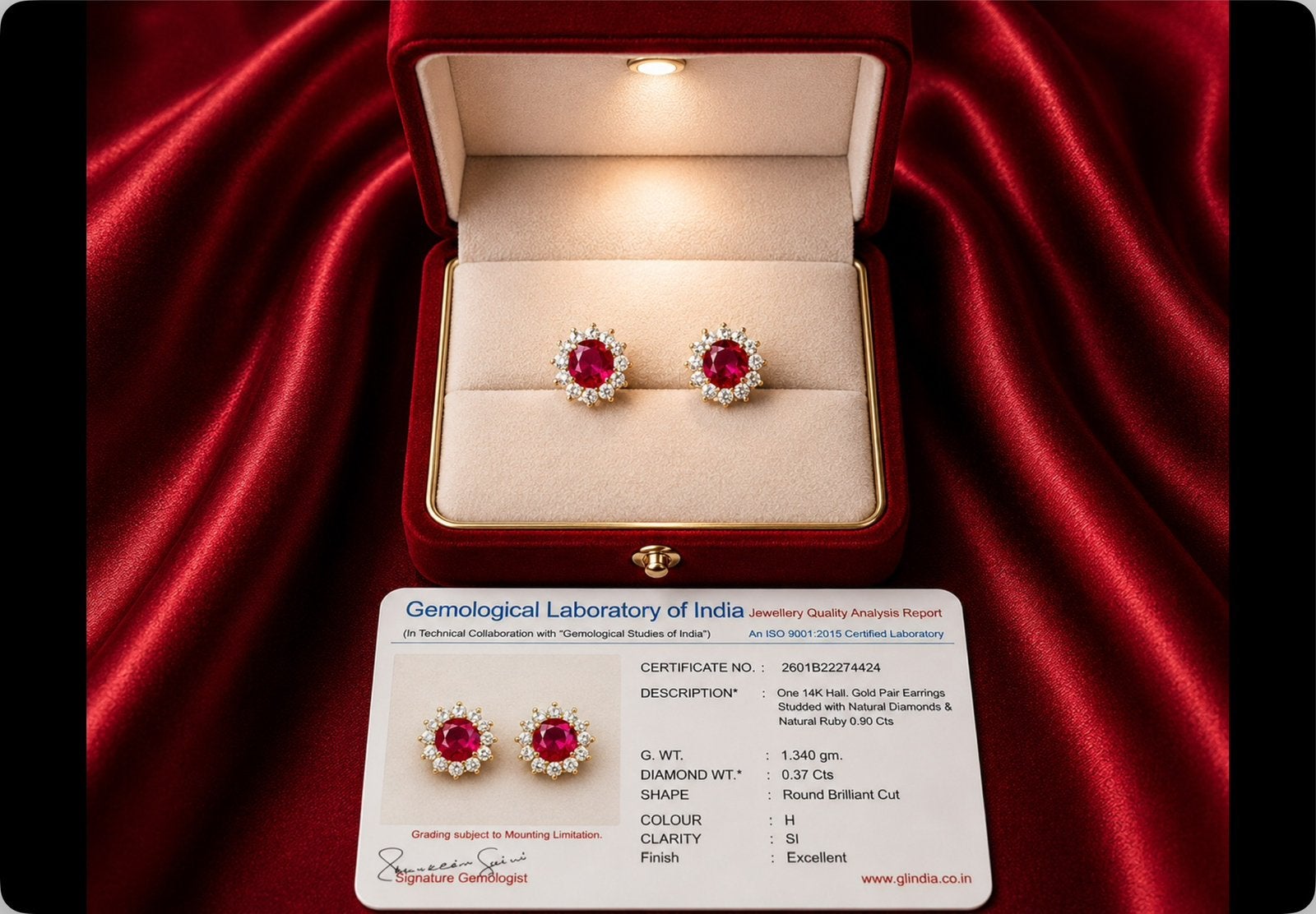 Oorbellen goud met diamanten en robijnen, Ophalen of Verzenden, Nieuw, Goud