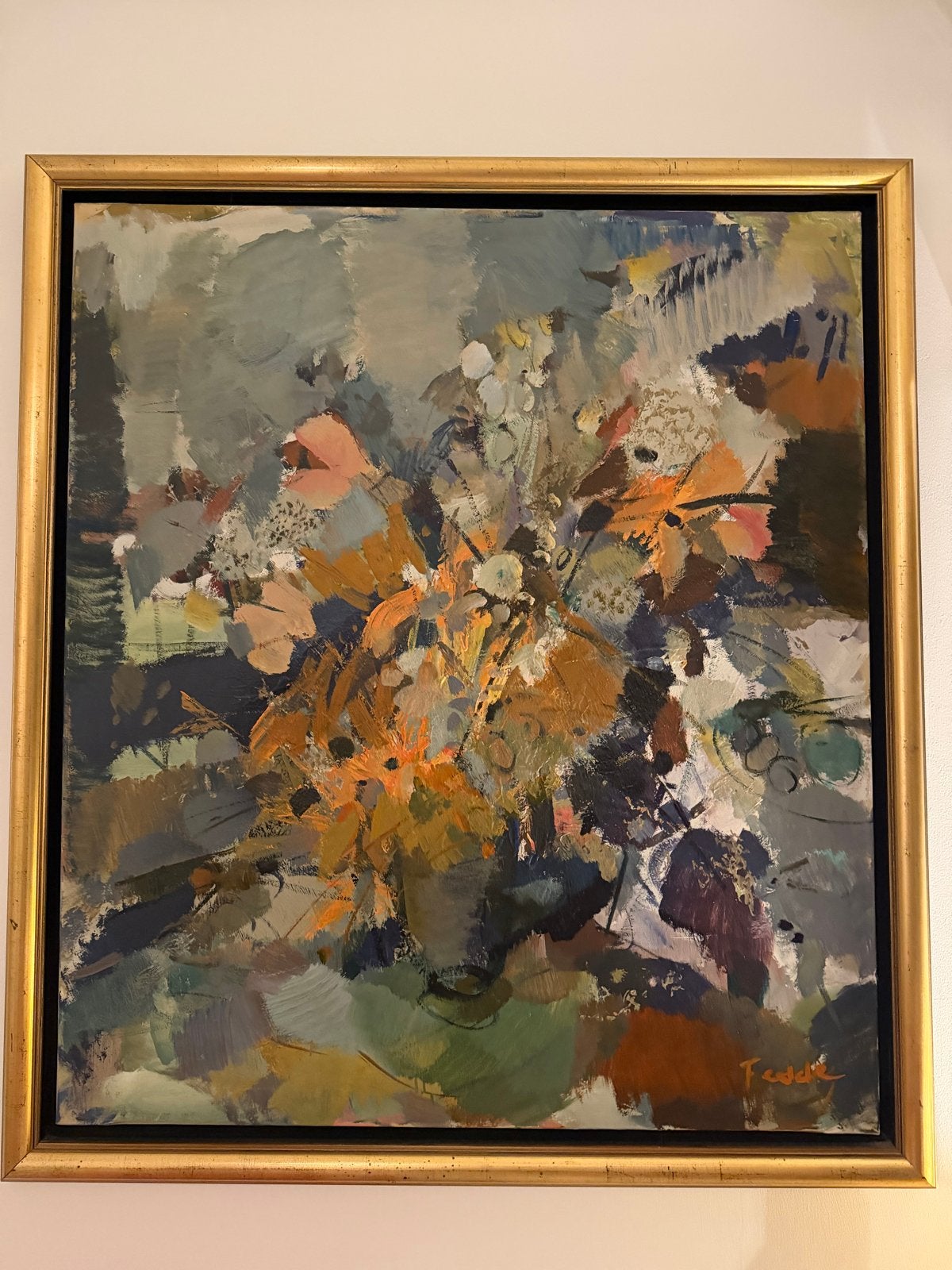 Olieverf Stilleven met Bloemen van Fedde de Jong (120x135), Ophalen, Stilleven, Textiel, Gesigneerd