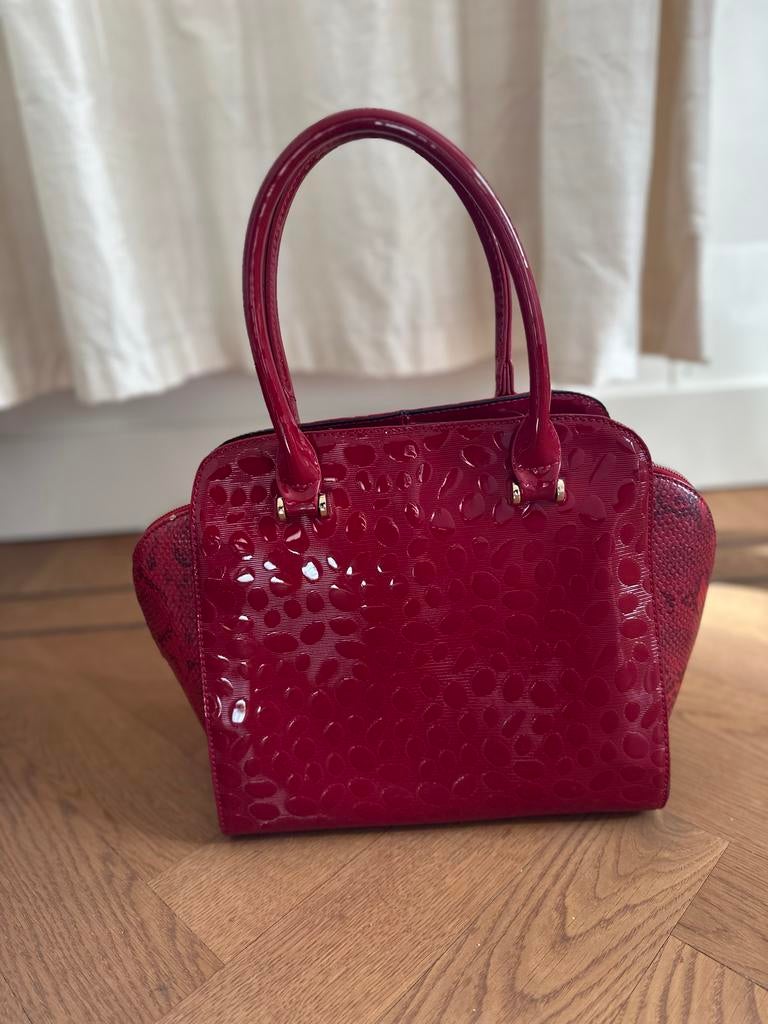 Eternel Rode Handtas met Slangenprint en Goudkleurige Ritsen, Ophalen of Verzenden, Nieuw, Rood, Handtas