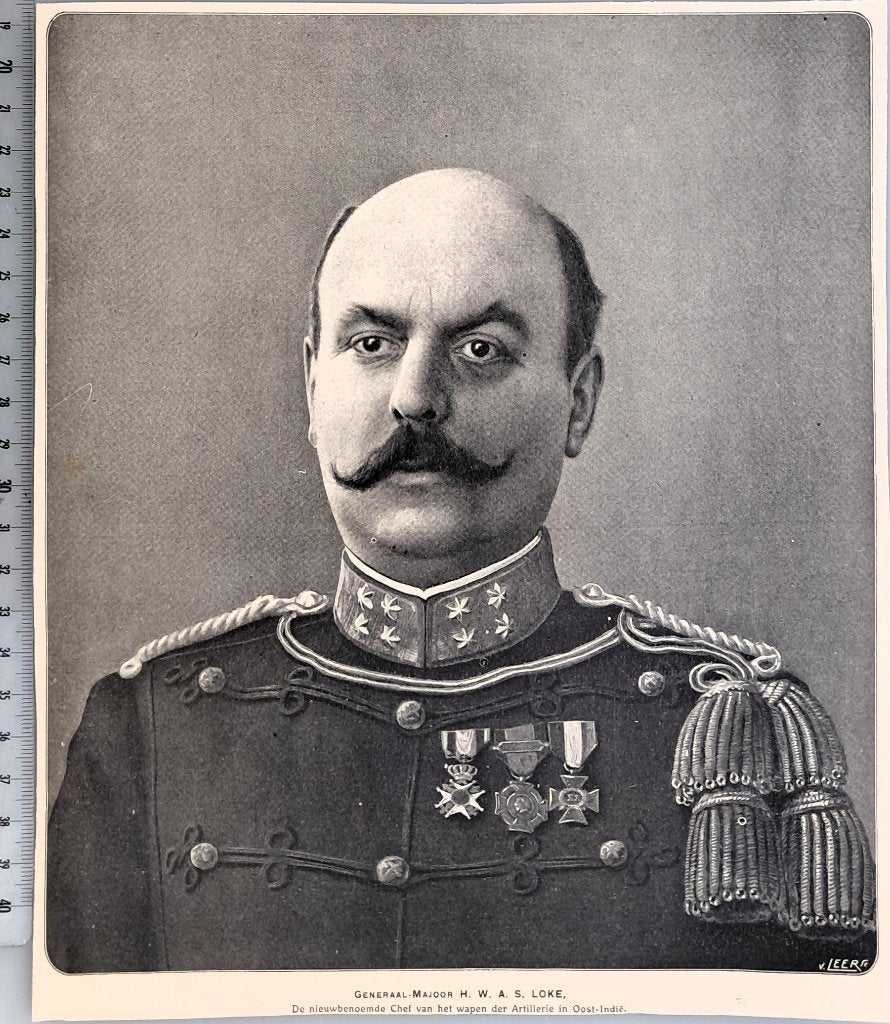 Leger 1909: Gen-Maj. Loke nu chef Artillerie Oost-Indië, Verzamelen, Foto's en Prenten, Verzenden, Voor 1940, Gebruikt, Overige onderwerpen