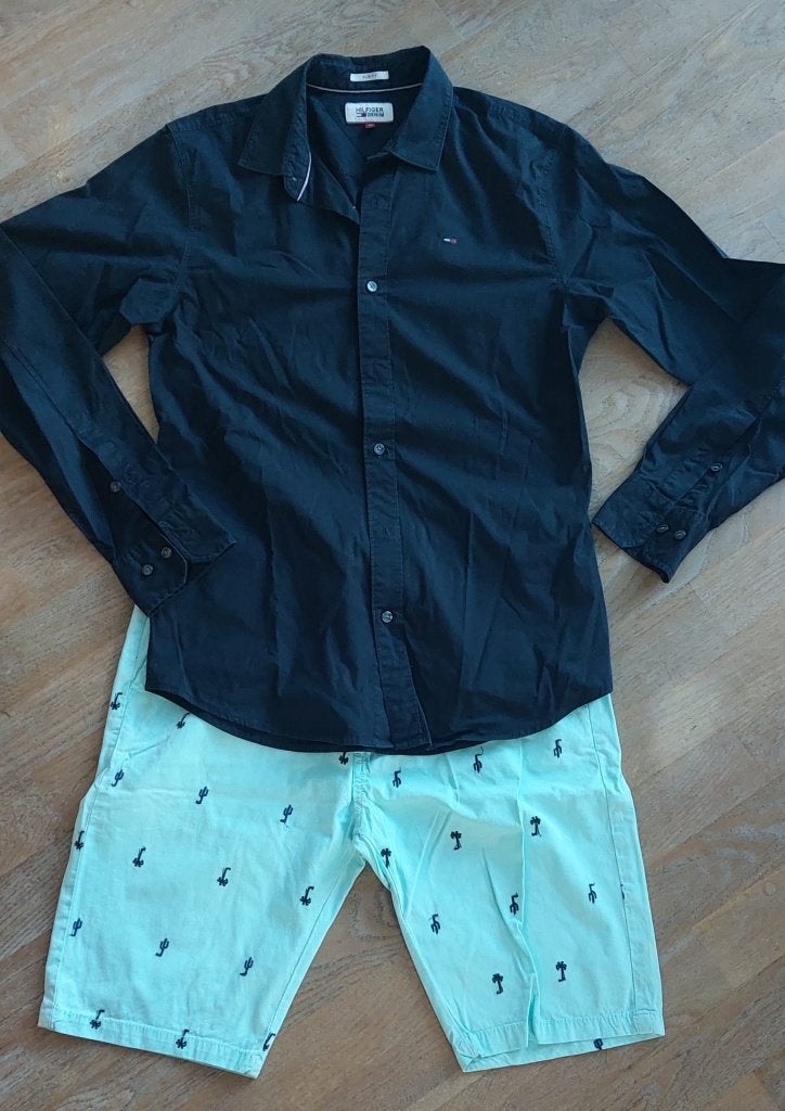donker blauwe heren bloes slim fit Tommy Hilfiger, Blauw, Tommy Hilfiger, Zo goed als nieuw, Halswijdte 39/40 (M)