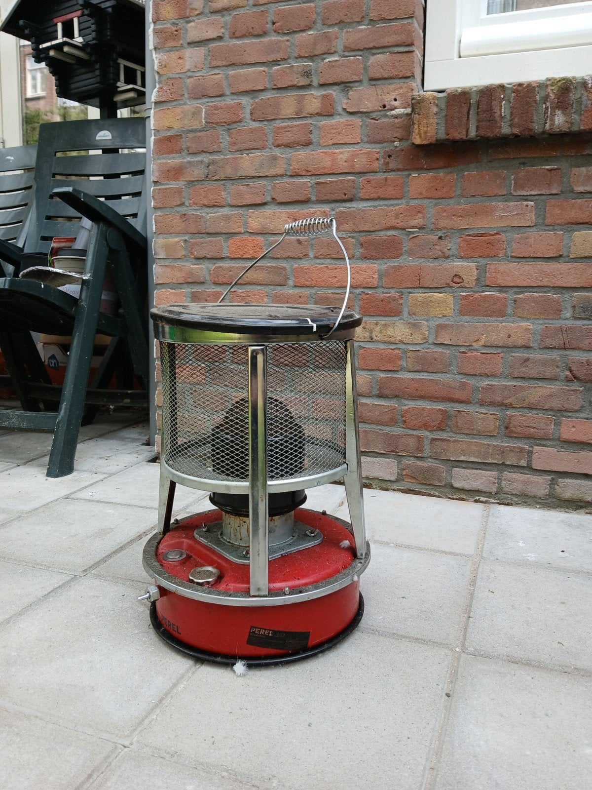 Vintage Petroleumkachel Perel, rood, voor buiten, Ophalen, Gebruikt, Overige brandstoffen, Petroleumkachel