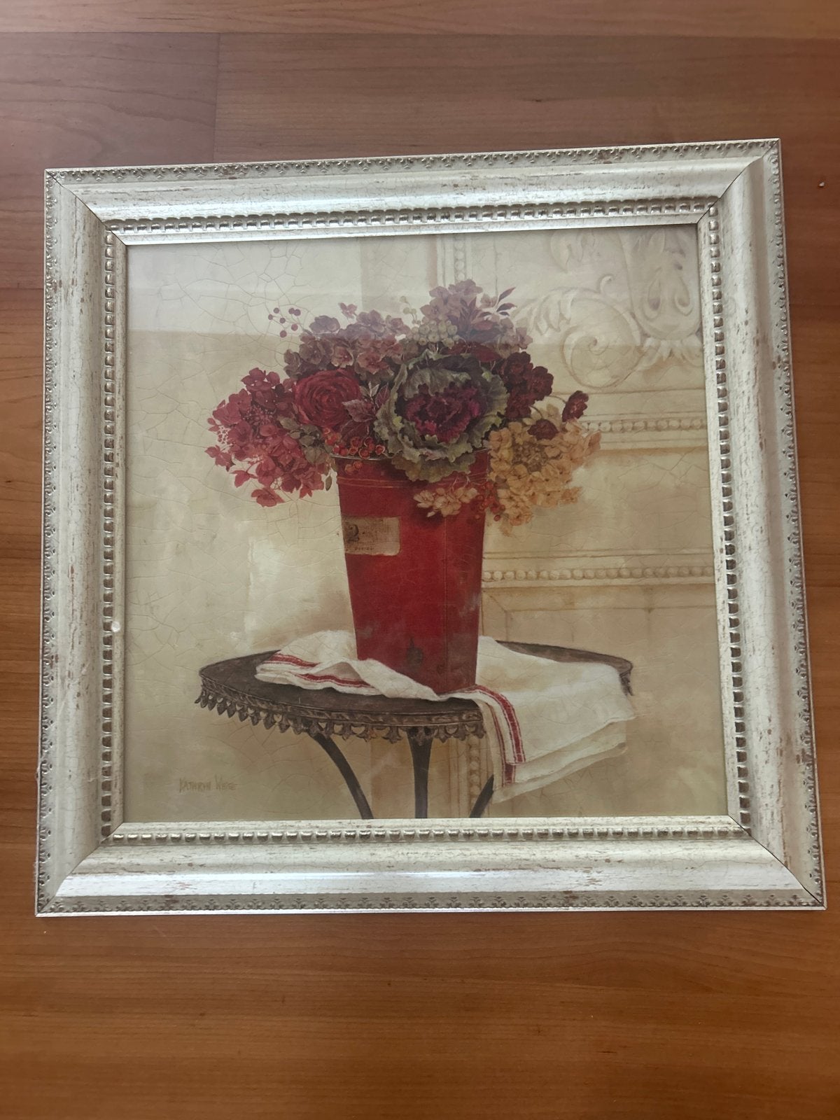 Schilderij met bloemen in rode emmer, landelijke stijl, Huis en Inrichting, Woonaccessoires | Schilderijen, Tekeningen en Foto's