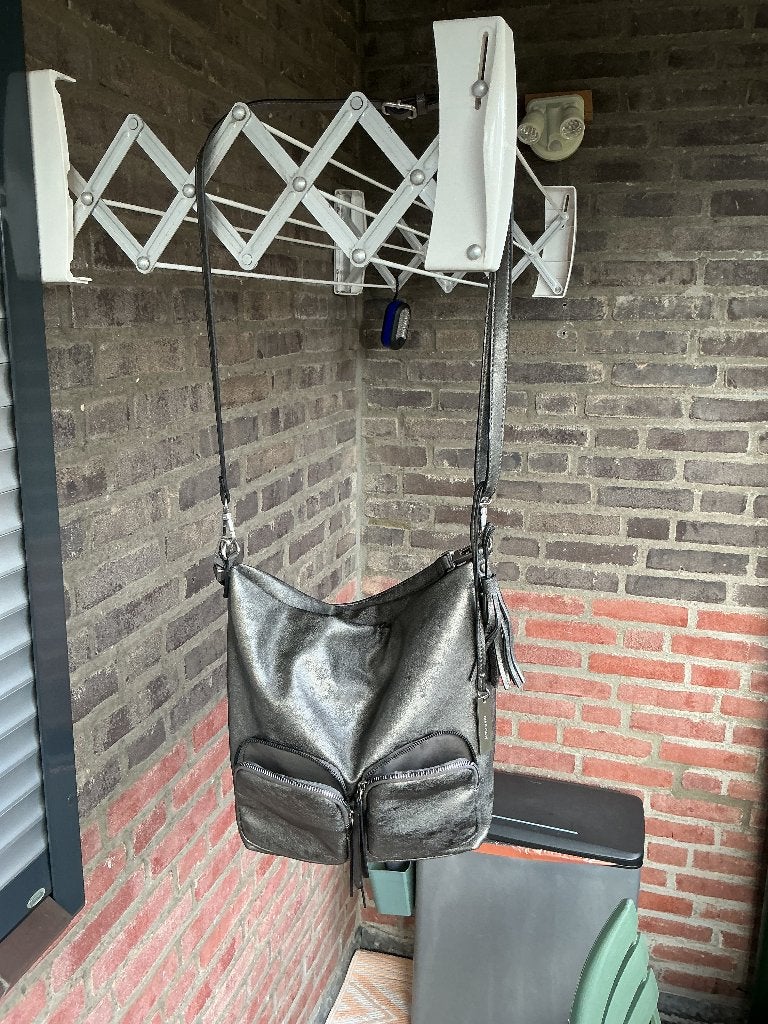 schoudertas, Zo goed als nieuw, Leer, Zilver, Ophalen