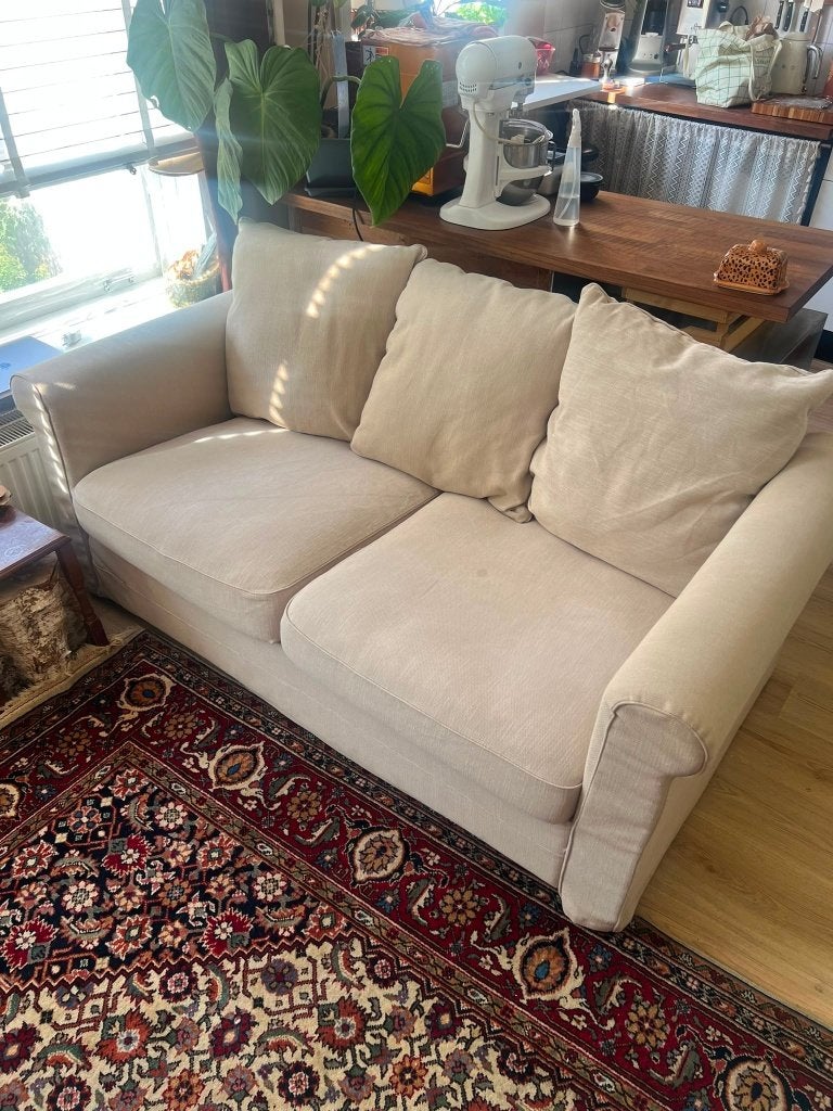 Ikea 2 zitsbank beige/rood, Ophalen, Gebruikt, Tweepersoons, 75 tot 100 cm