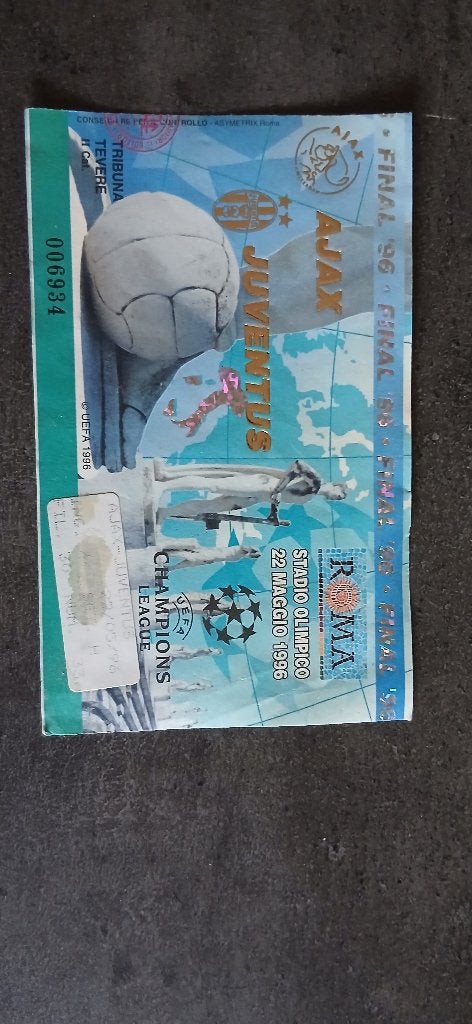 Ticket finale 96 Ajax vs Juventus, Eén persoon, Europa of Champions League