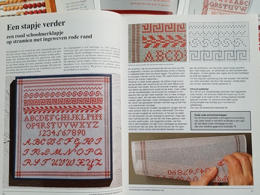 Schoolmerklapjes patronen - Borduurblad 14 magazines, Ophalen of Verzenden, Handborduren, Patroon