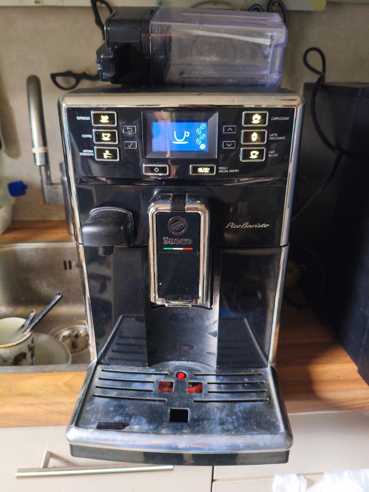 Saeco PicoBaristo Espresso Apparaat - Zwart/Zilver, Gebruikt, Espresso apparaat, 10 kopjes of meer, Afneembaar waterreservoir