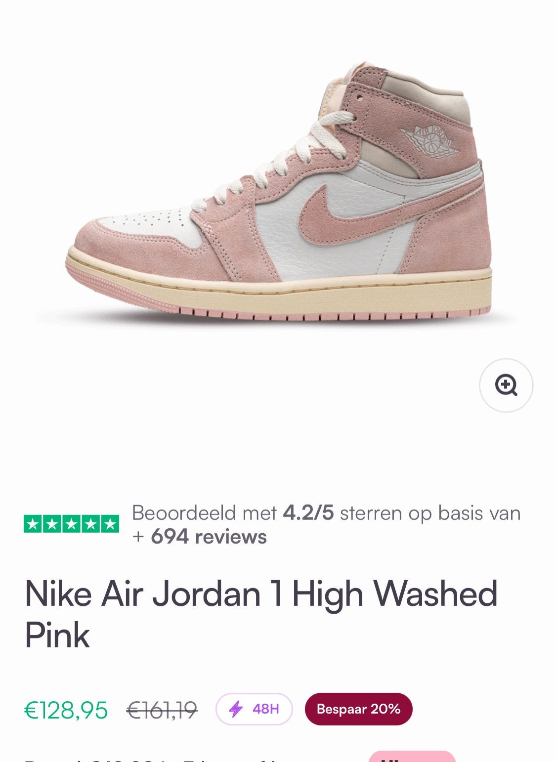 Nike Air Jordan 1 High Washed Pink, Ophalen of Verzenden, Roze, Sneakers of Gympen, Zo goed als nieuw
