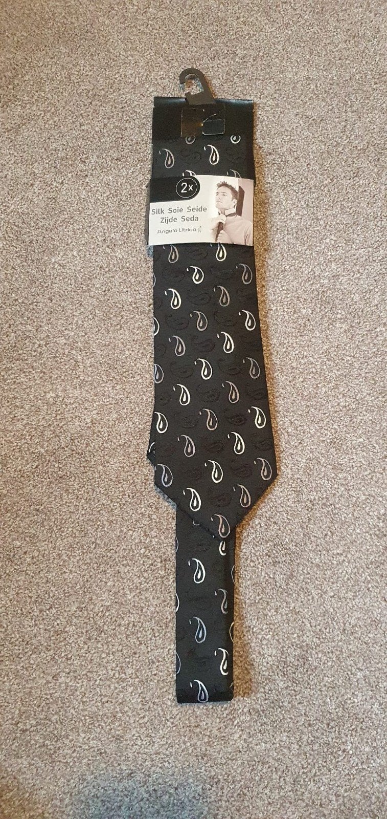 Angelo Litrico Zijden Stropdas - Zwart met Paisley Patroon, Kleding | Heren, Angelo Litrico, Zwart, Nieuw, Ophalen of Verzenden