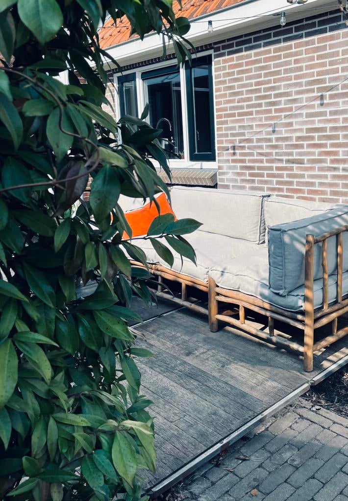 Palletbank houten loungeset van Karwei | gratis ophalen!, Ophalen, 4 zitplaatsen, Gebruikt, Loungeset