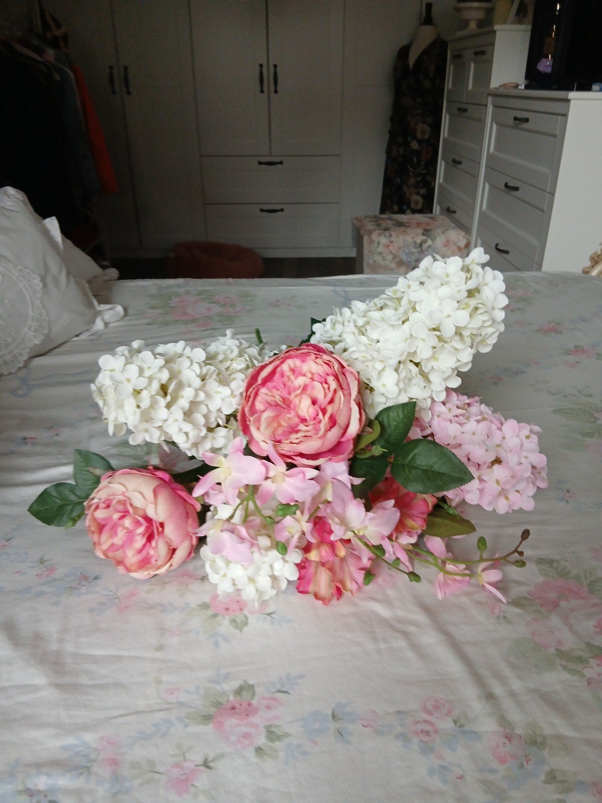 Prachtig zijden bos bloemen - Roze en wit, Binnen, Ophalen of Verzenden, Boeket, Onderhoudsvrij