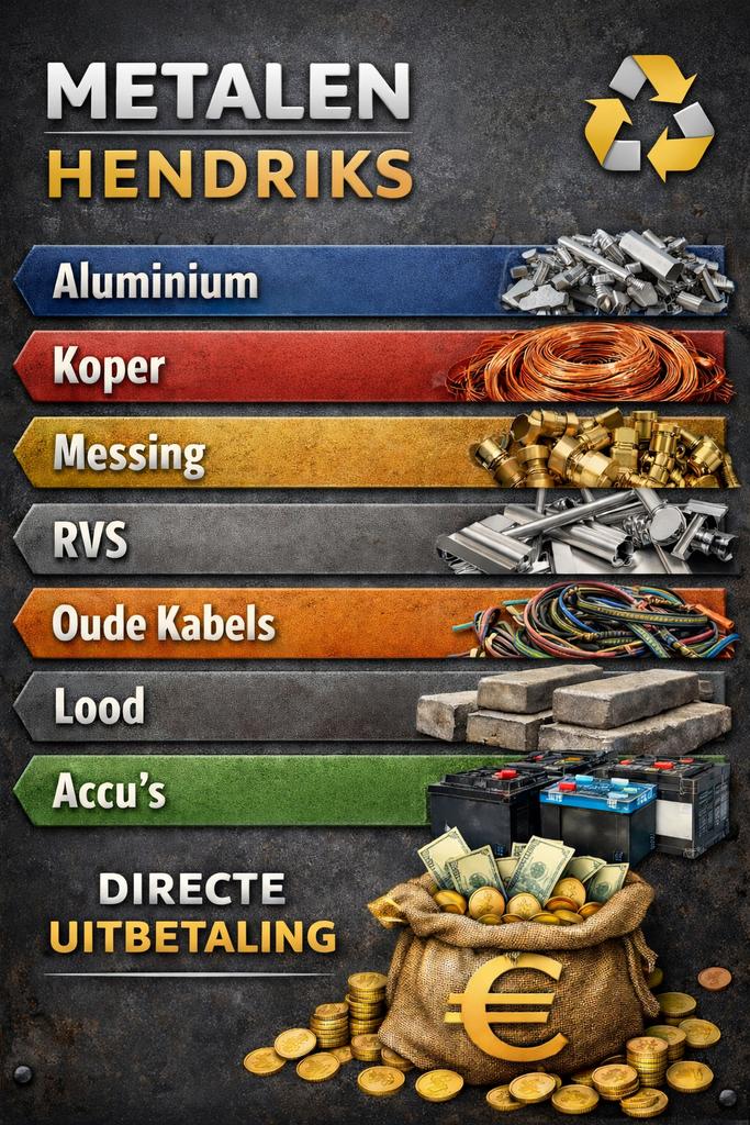 Inkoop metalen: aluminium, koper, messing, RVS, kabels, lood, Ophalen