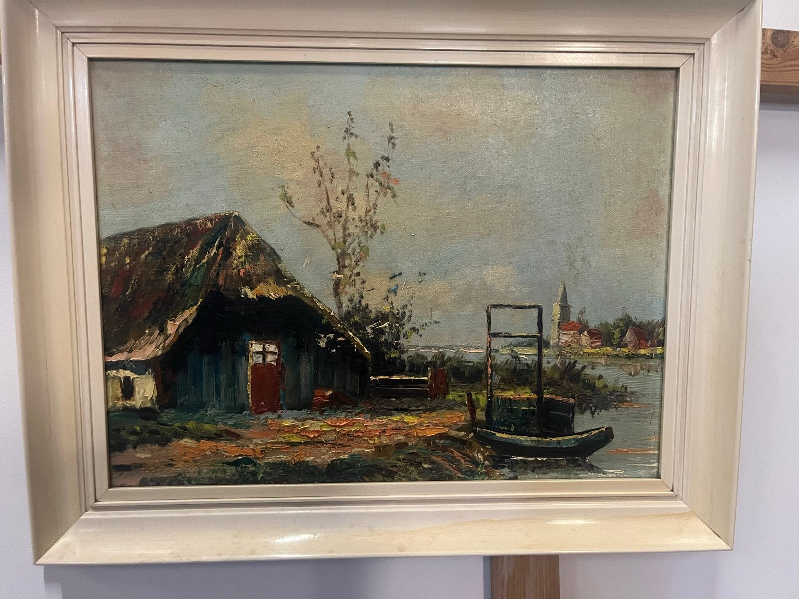 Oud Hollands landschap schilderij 50x40 cm, Antiek en Kunst, Ophalen, Gedateerd, Doek, Oud hollands
