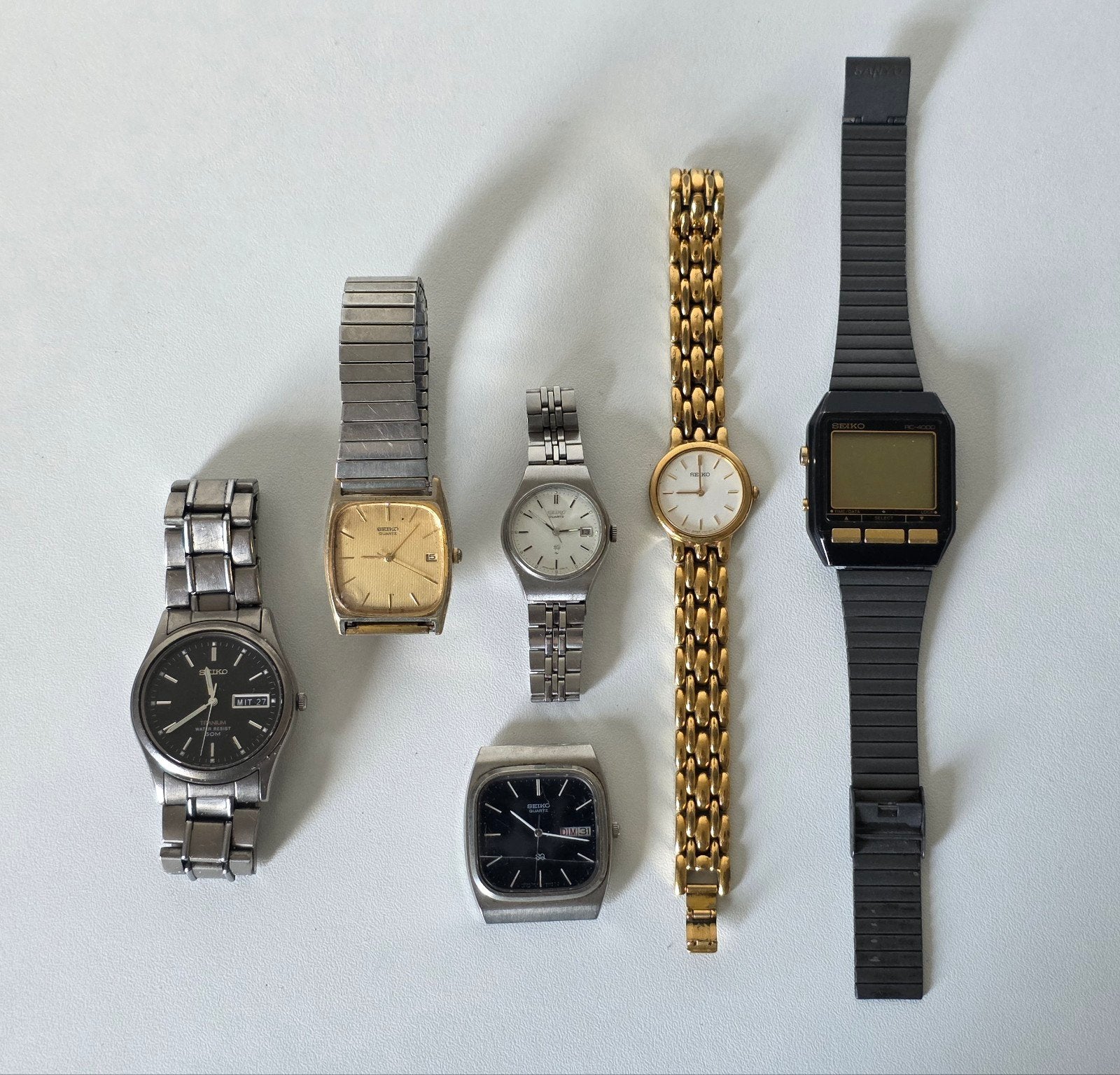 6 Seiko horloge's Seiko Titanium, RC4000 etc., Ophalen of Verzenden, Staal, Seiko, 1960 of later