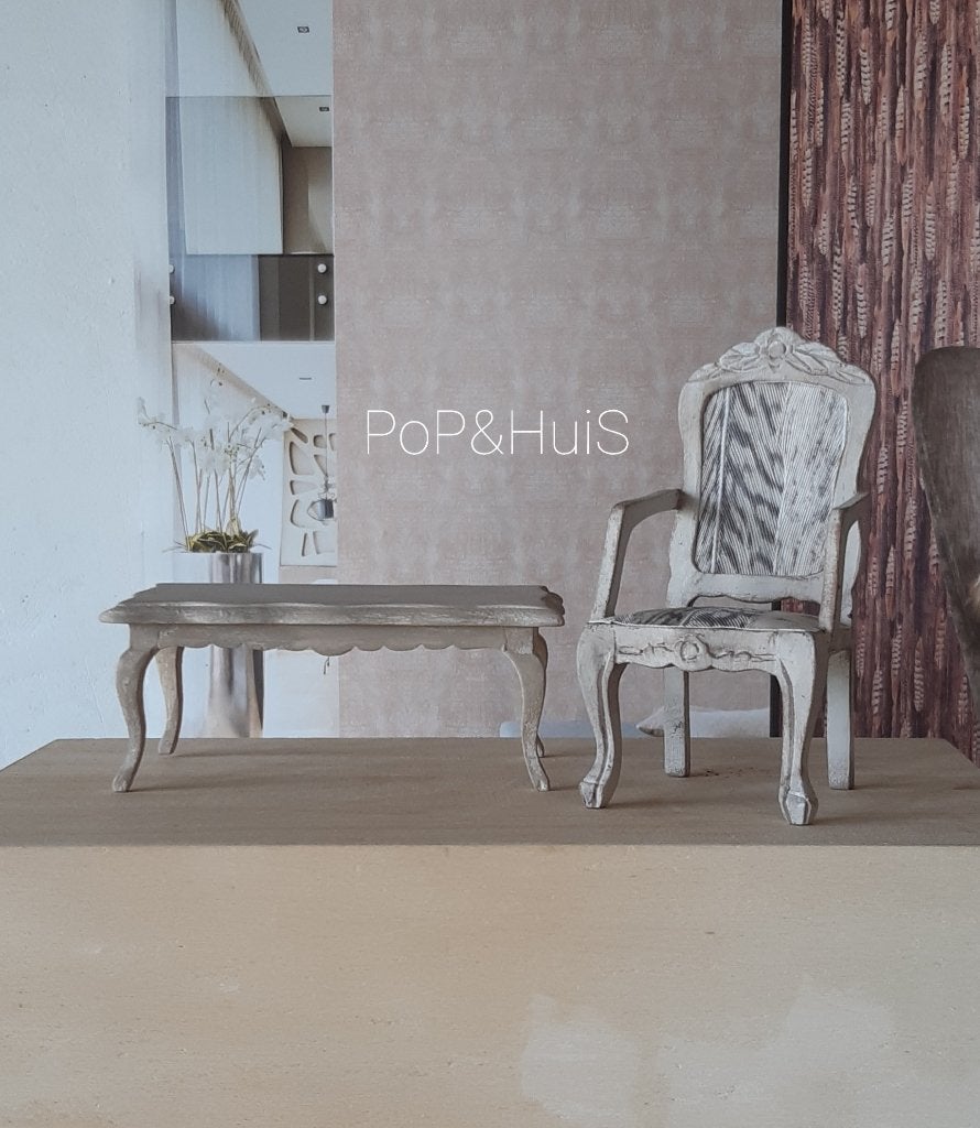Stoel met salontafel 1:12, Ophalen of Verzenden, Zo goed als nieuw, Poppenhuis