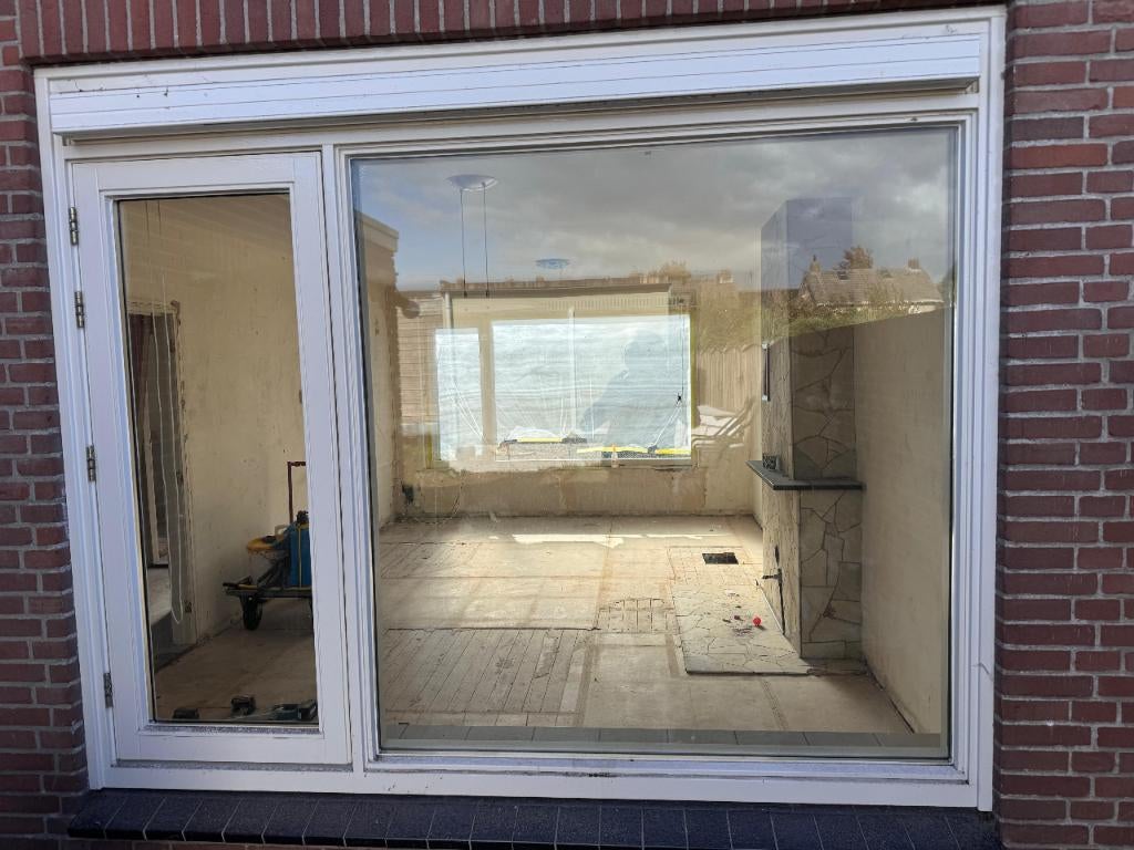 Kozijn Meranti 2,41x1,95 dubbel glas, Ophalen, Gebruikt, 150 tot 225 cm, Inclusief glas