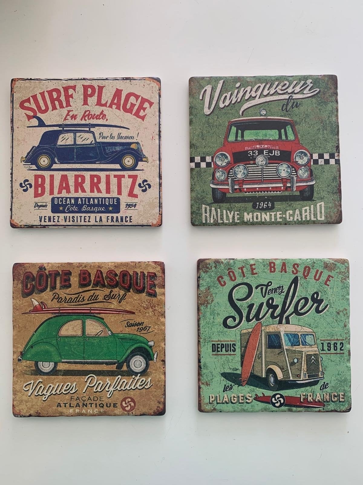 Nieuwe set van 4 retro/vintage stenen onderzetters, Steen/keramiek, Glasonderzetter, Ophalen of Verzenden, Meerkleurig