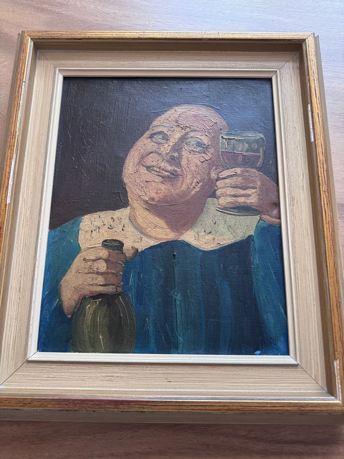 Olieverfschilderij 'De Vrolijke Drinker' in lijst, Doek, Portret of Personen, Ophalen of Verzenden, Gesigneerd