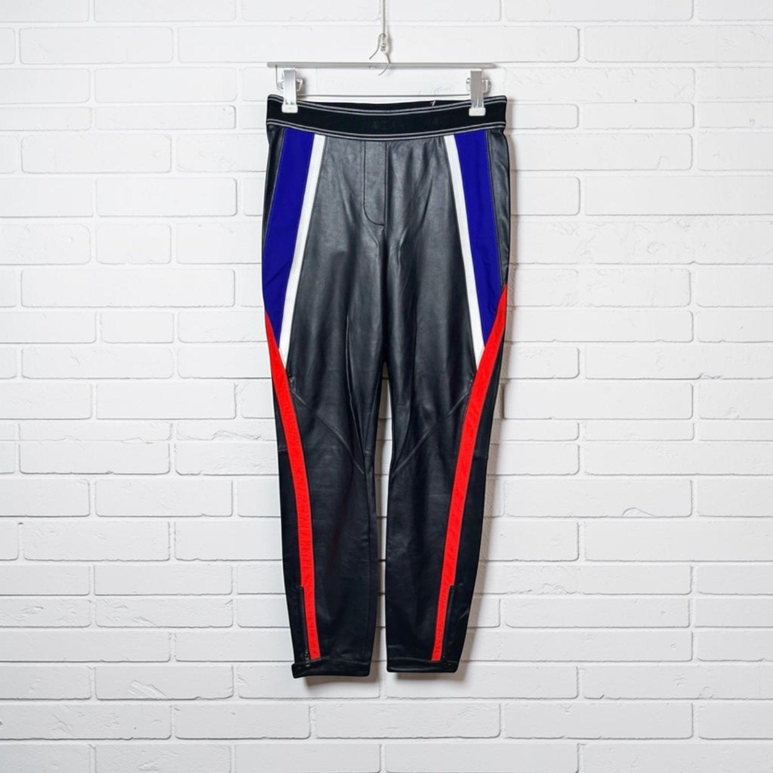 Marc Cain Broek Maat N2 Zwart Rood Blauw PU Leer Leggings, Mc, Verzenden, Zwart, Mc