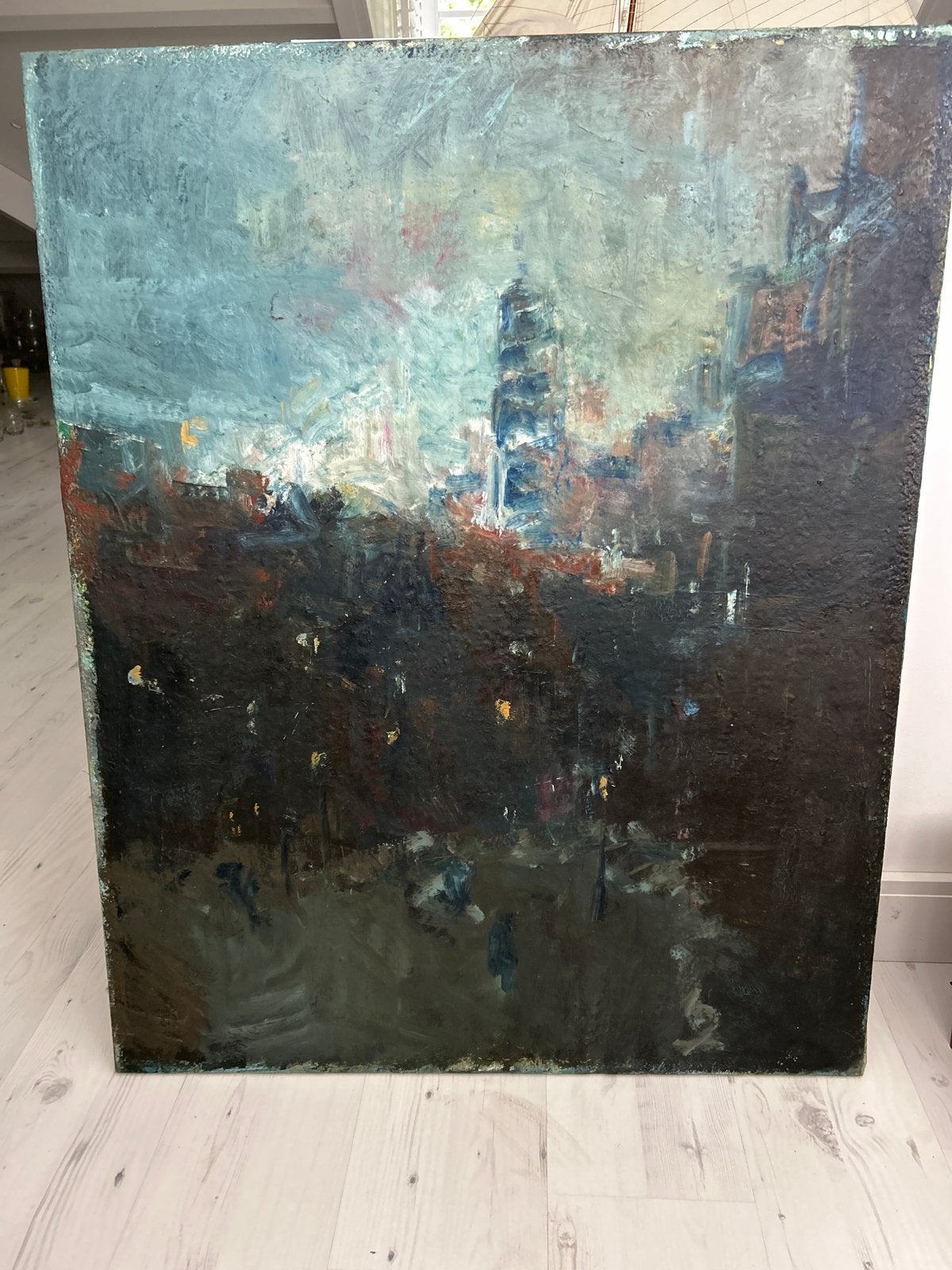 Groot Schilderij Stadsgezicht Olieverf op Canvas 80x100cm, Ophalen