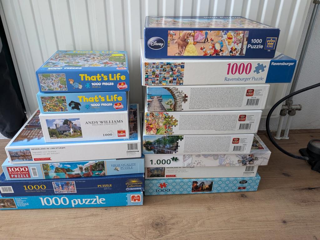 15 Legpuzzels 1000 stukjes - Diverse afbeeldingen, Hobby en Vrije tijd, Denksport en Puzzels, Ophalen, 500 t/m 1500 stukjes, Zo goed als nieuw