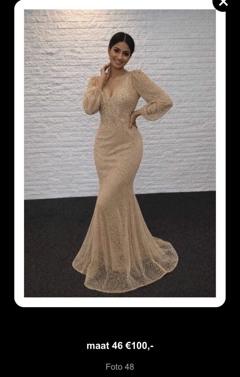Elegante Galajurk Maat 46 - Goudkleurig met pailletten, Ophalen, Galajurk, Beige, Maat 46/48 (XL) of groter