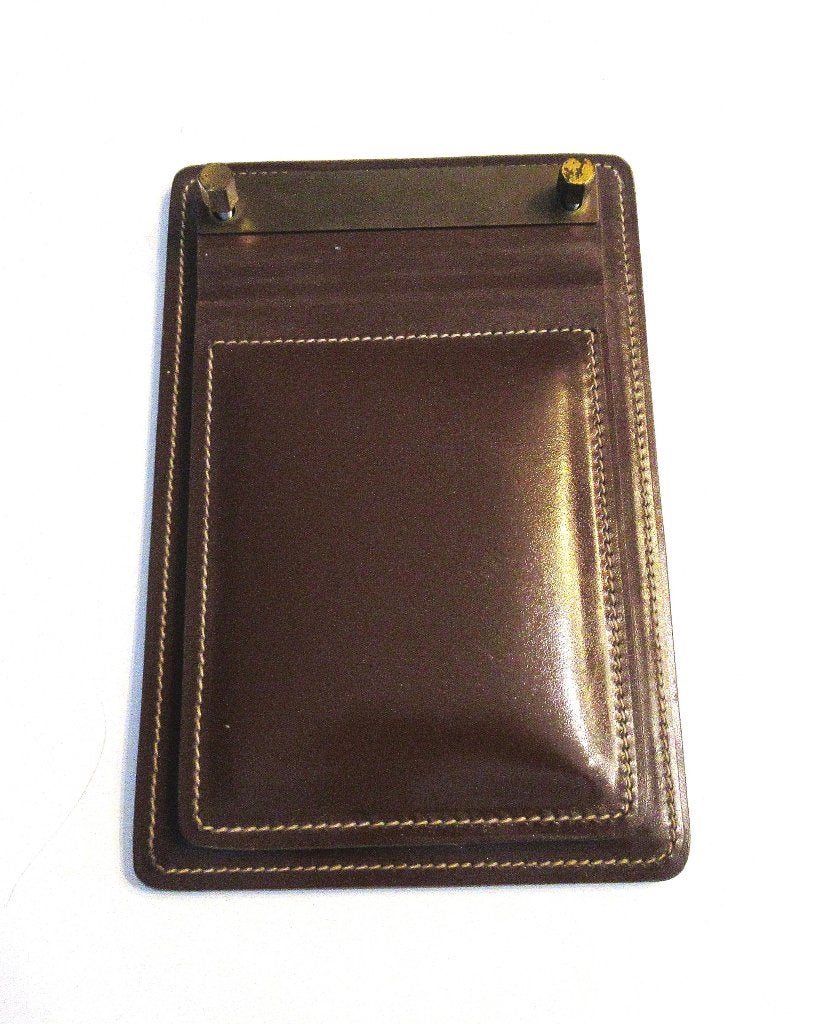 Vintage leren notitieboekhouder met messing schroeven '50-60, Ophalen of Verzenden