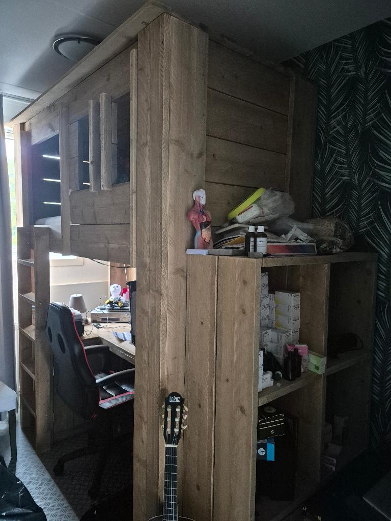 Steigerhouten boomhut bed, Ophalen, 85 tot 100 cm, Zo goed als nieuw, 180 cm of meer