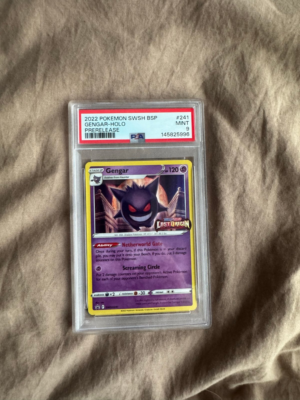 Gengar Lost Origin PSA 9 Pokémon Kaart - Holo Prerelease, Ophalen of Verzenden, Zo goed als nieuw, Losse kaart, Foil