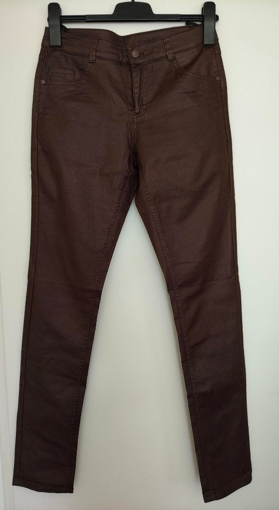 Donkerbruine leatherlook broek mt. S, Bruin, Nieuw, Ophalen of Verzenden, Maat 36 (S)