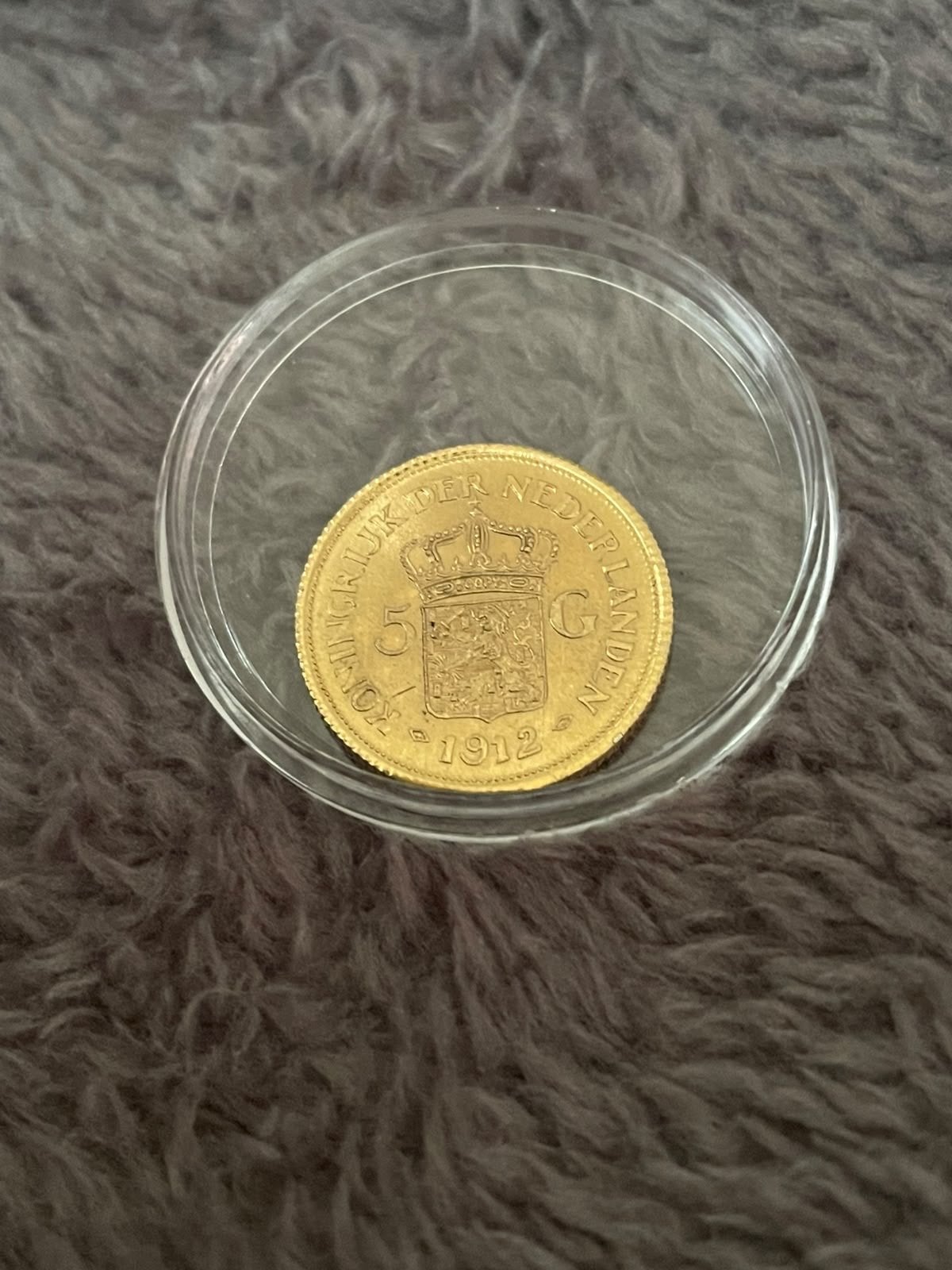 Gouden 5 Gulden munt Koningin Wilhelmina 1912, 5 gulden, Koningin Wilhelmina, Losse munt, Goud