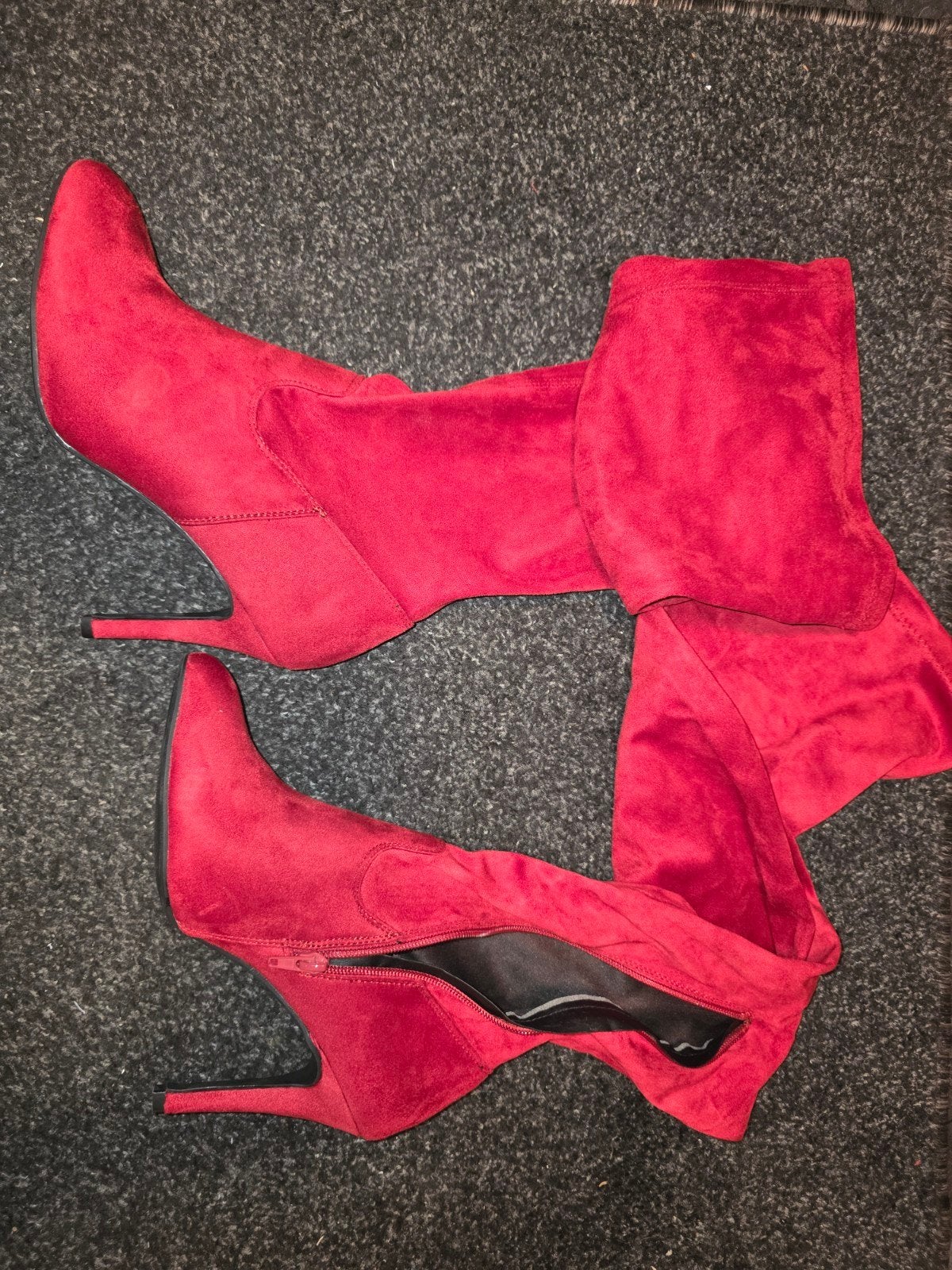 Rode suède over-de-knie laarzen - Anna Field, maat 41, Kleding | Dames, Schoenen, Ophalen, Hoge laarzen, Anna Field, Zo goed als nieuw