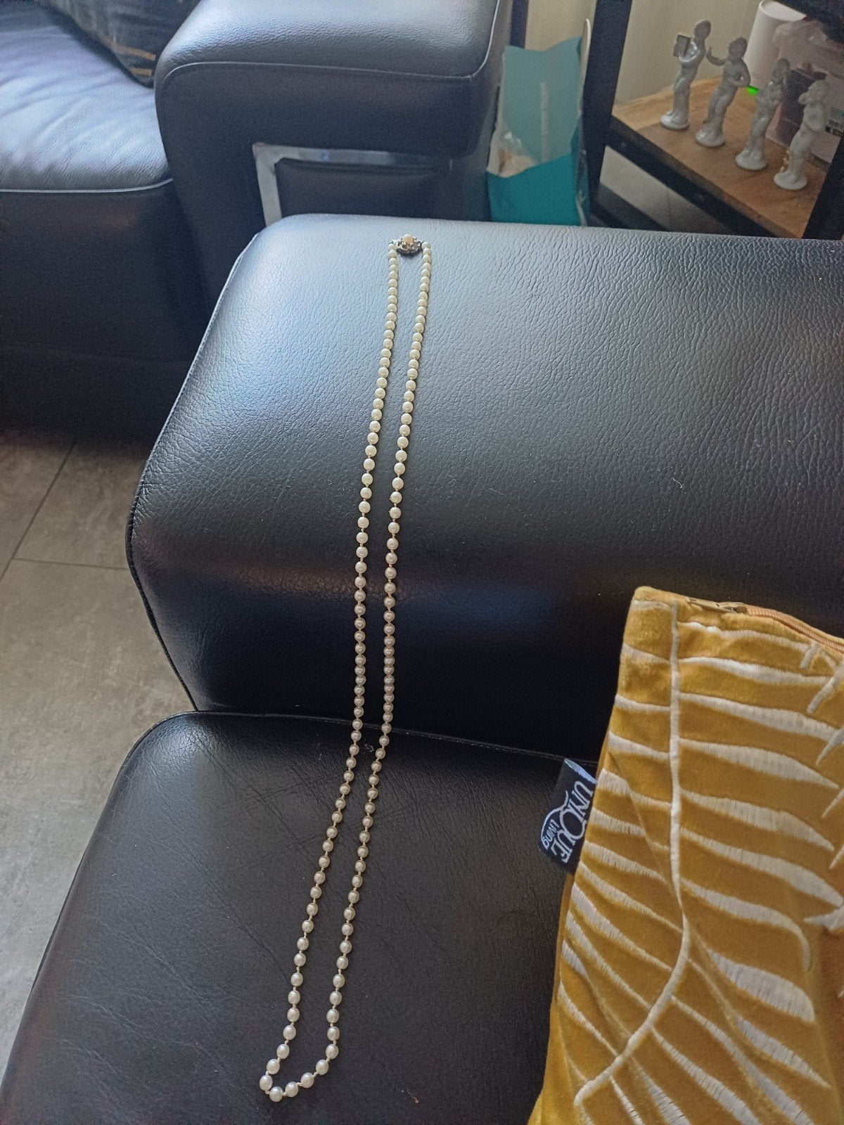 antiek  zoutwater parel ketting handgeknoopte  zilver slotje, Ophalen of Verzenden