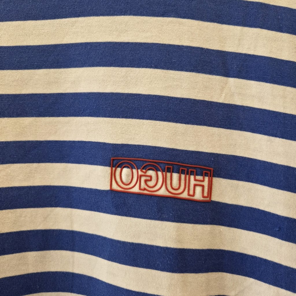 Hugo Boss shirt blauw wit gestreept logo in rood mt XS 51322, Blauw, ., Hugo Boss, Ophalen of Verzenden