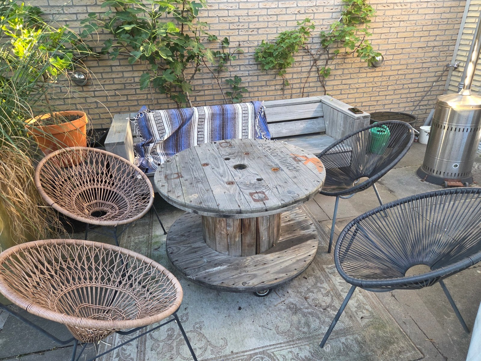Acapulco stoelen kabelhaspel tafel steigerhout terras meubel, Ophalen, Gebruikt, Kunststof