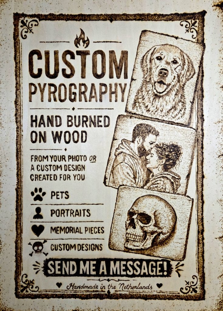 CUSTOM PYROGRAFIE OP HOUT – UNIEK & HANDGEMAAKT, Minder dan 50 cm, Oorspronkelijke maker, Overige typen, Nieuw