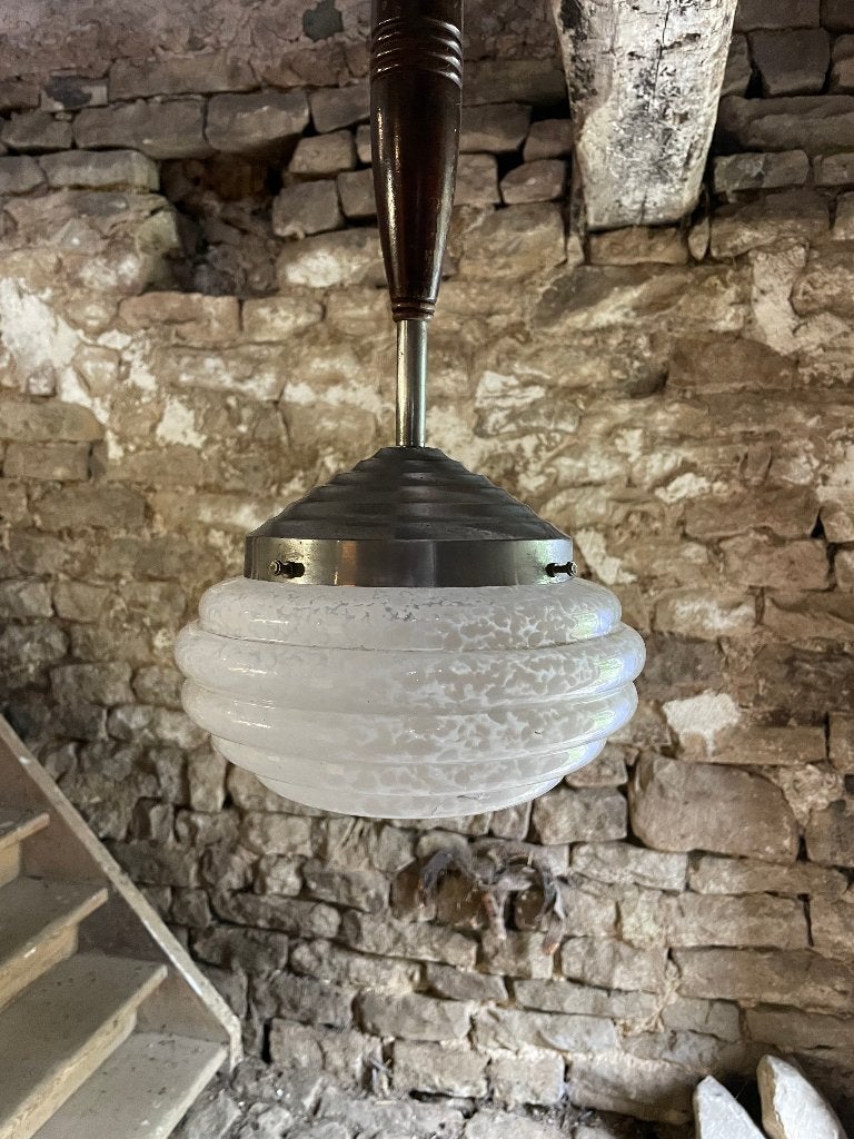 hanglamp vintage jaren 50 art-deco stijl, Vintage, Ophalen of Verzenden, Nvt, Glas