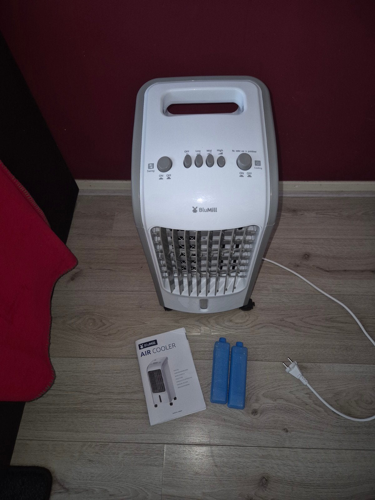 BluMill Air Cooler met 2 koelelementen en handleiding, Ophalen, Minder dan 60 m³, 3 snelheden of meer, Zo goed als nieuw